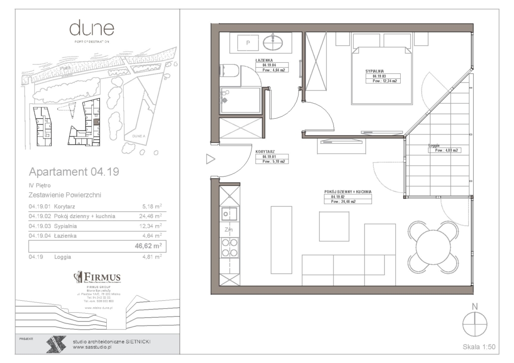 rzut apartamentu 04. 19 Rzut apartamentu w sprzedaży Dune Resort w Mielnie